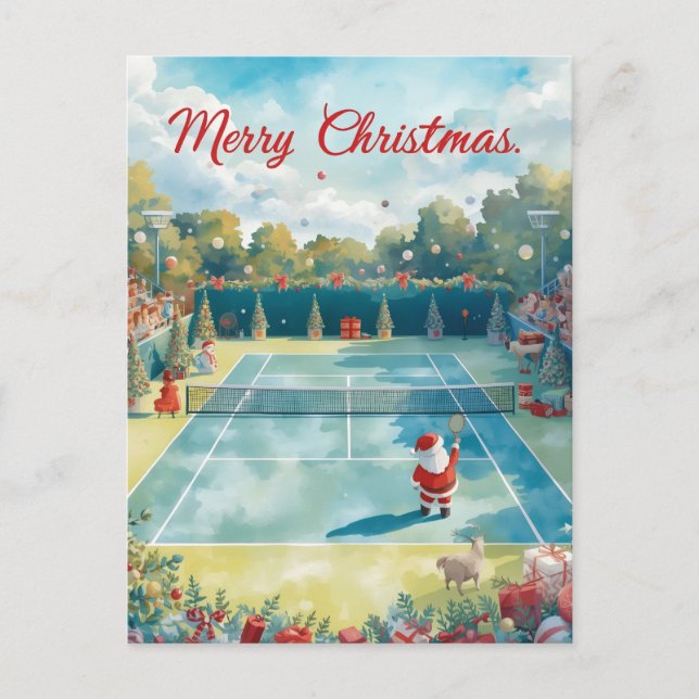 Tennis  Merry Christmas with Santa Claus Holiday Postcard (Front)