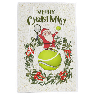 Tennis  Merry Christmas with Santa Claus    Medium Gift Bag