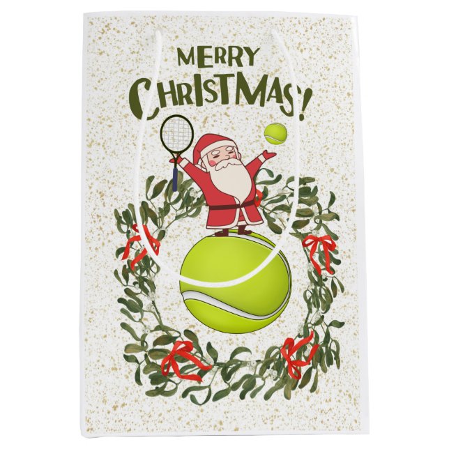 Tennis  Merry Christmas with Santa Claus    Medium Gift Bag (Front)