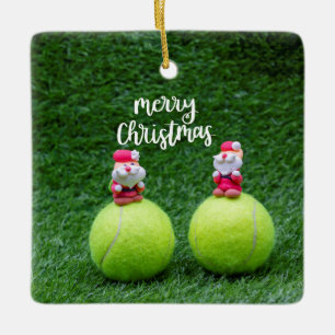 Tennis Merry Christmas with Santa Claus on green Ceramic Ornament