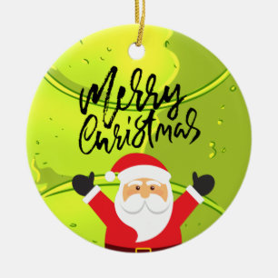 Tennis Merry Christmas with Santa Claus on the top Ceramic Tree Decoration