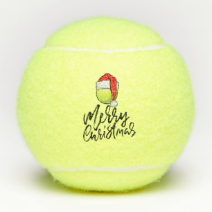 Tennis Merry Christmas with Santa  hat Tennis Balls