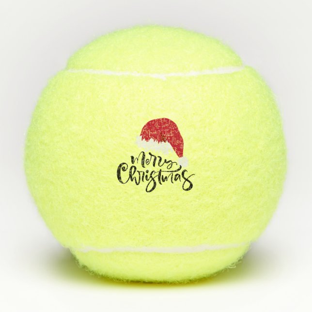 Tennis Merry Christmas with Santa hat Tennis Balls (Front)