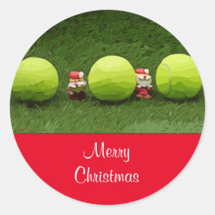 Tennis Merry Christmas with tennis ball and Santa Classic Round Sticker