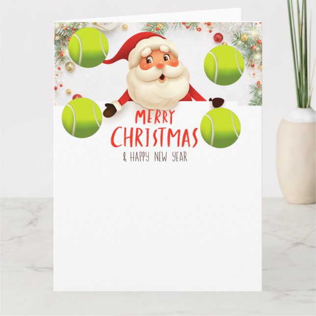 Tennis  Merry Christmas with tennis ball  Holiday  Card (Front)