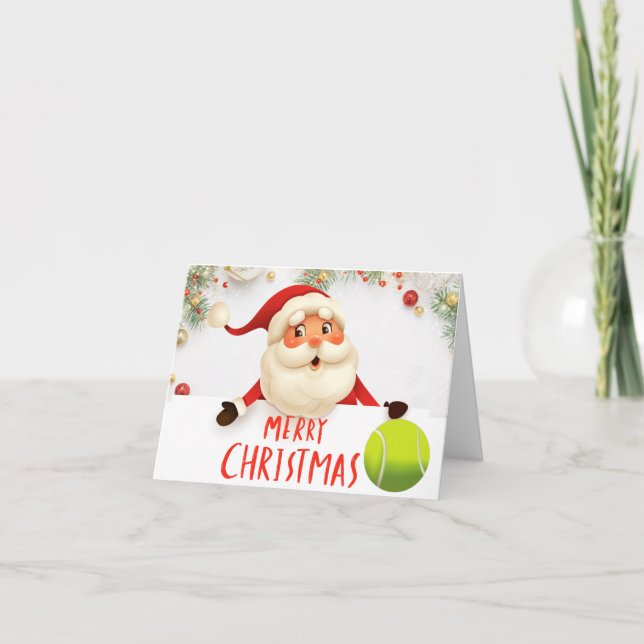 Tennis  Merry Christmas with tennis ball Holiday Card (Front)