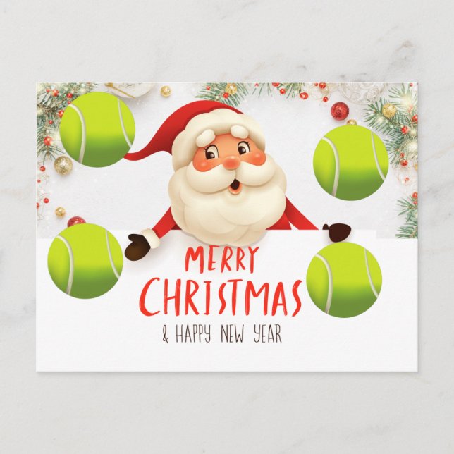 Tennis  Merry Christmas with tennis ball  Holiday Postcard (Front)