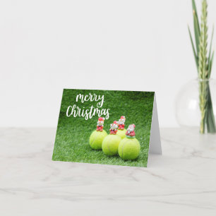 Tennis Merry Christmas with tennis ball  Santa hat Card