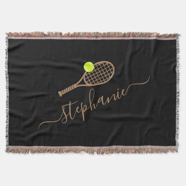 Tennis Monogram Personalised Name Throw Blanket (Front)