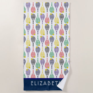 Tennis Multi-Coloured Personalised Name or Monogra Beach Towel