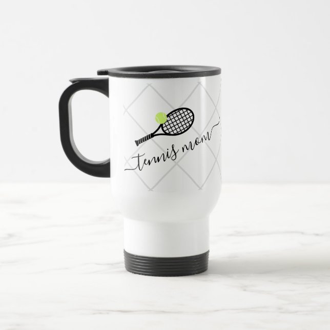 Tennis Mum Elegant Cute Personalised Tennis Racket Travel Mug (Left)