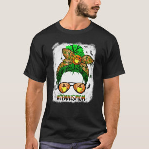 Tennis Mum Halloween Messy Bun Hair Skull Scary Co T-Shirt