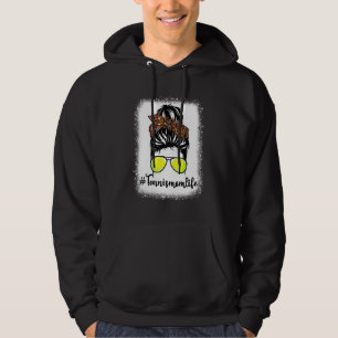 Tennis Mum Life Leopard Messy Bun Hair Women Hoodie