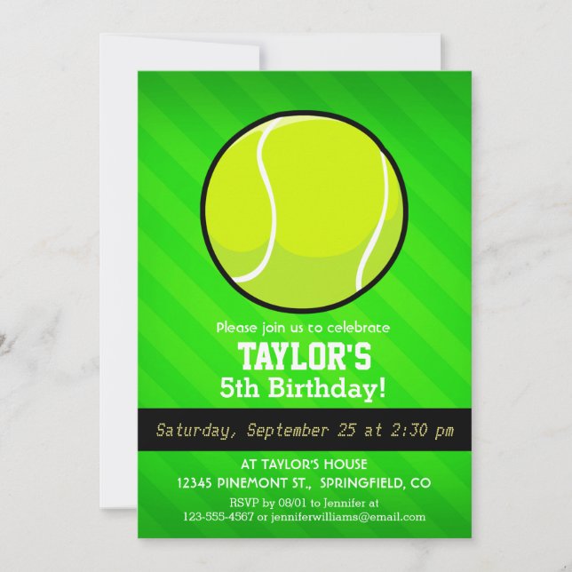 Tennis; Neon Green Stripes Invitation (Front)