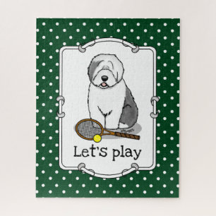 Tennis Old English Sheepdog (Gray 1) Dog Cute Jigsaw Puzzle