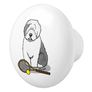 Tennis Old English Sheepdog (Grey 1) Dog Cute Ceramic Knob