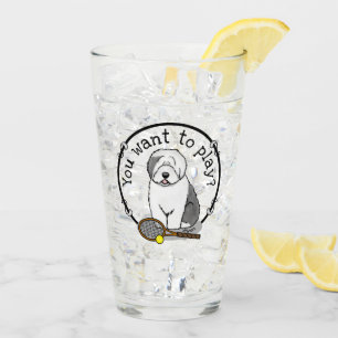 Tennis Old English Sheepdog (Grey 1) Dog Cute Glass