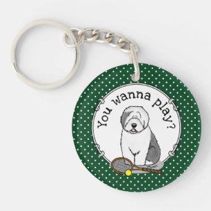 Tennis Old English Sheepdog (Grey 1) Dog Cute Key Ring