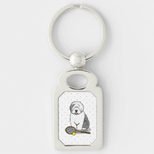 Tennis Old English Sheepdog (Grey 1) Dog Cute Key Ring