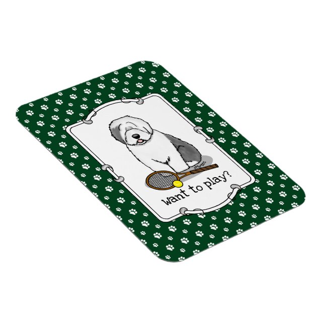 Tennis Old English Sheepdog (Grey 1) Dog Cute Magnet (Right Side)