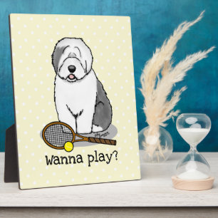 Tennis Old English Sheepdog (Grey 1) Dog Cute Plaque