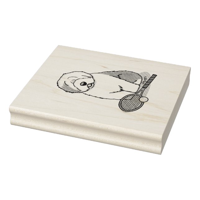 Tennis Old English Sheepdog (Grey 1) Dog Cute Rubber Stamp (Stamp)