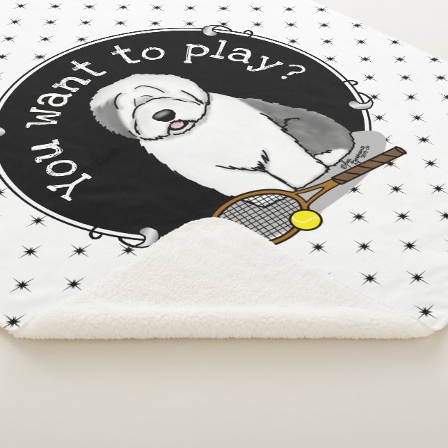 Tennis Old English Sheepdog (Grey 1) Dog Cute Sherpa Blanket (3/4)
