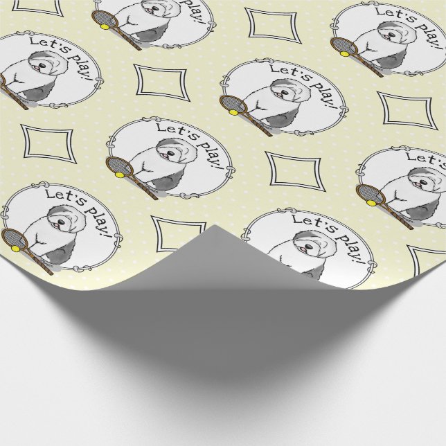 Tennis Old English Sheepdog (Grey 1) Dog Cute Wrapping Paper (Corner)