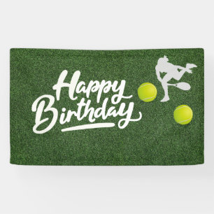 Tennis  on green grass Happy Birthday Banner