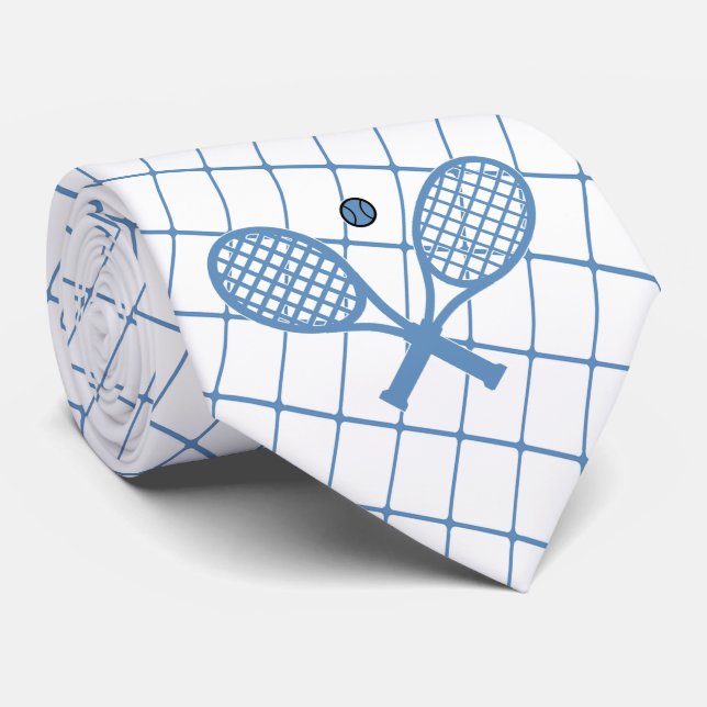 Tennis Or Racquetball  on Blue Check Necktie (Rolled)