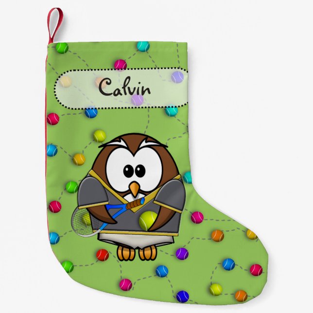 tennis owl boy small christmas stocking (Front)