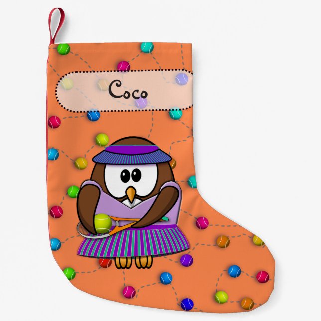 tennis owl girl small christmas stocking (Front)