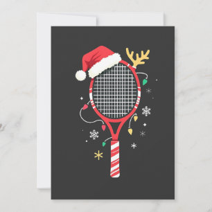 Tennis Paddle with Santa Hat and Christmas Lights Invitation