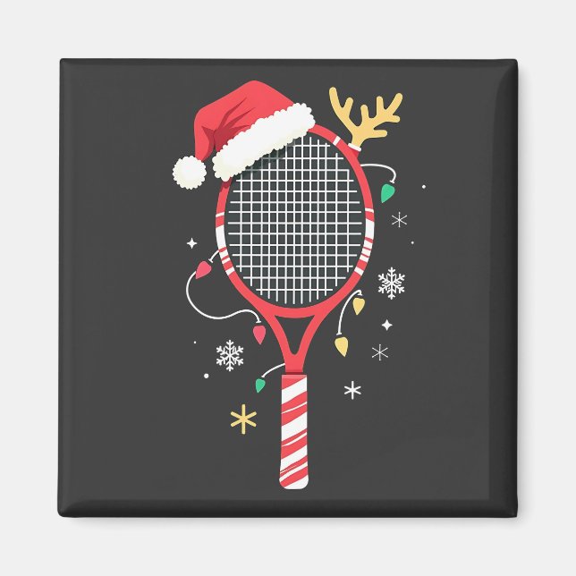 Tennis Paddle with Santa Hat and Christmas Lights Magnet (Front)