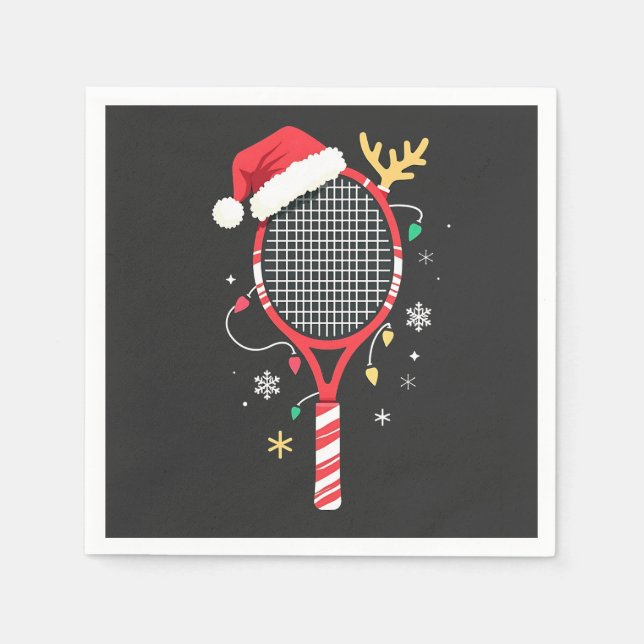 Tennis Paddle with Santa Hat and Christmas Lights Napkin (Front)