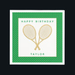 Tennis Party Chic Gold and Green Custom Napkin<br><div class="desc">Celebrate the tennis player or tennis fan in your life with these personalised party napkins featuring gold tennis racquets. Text is customisable. Part of a collection from Parcel Studios. *Note: The gold in this product is simulated. No actual gold foil will be used in the manufacture of this product.</div>