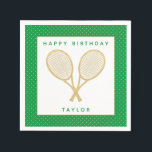 Tennis Party Chic Gold and Green Custom Napkin<br><div class="desc">Celebrate the tennis player or tennis fan in your life with these personalised party napkins featuring gold tennis racquets. Text is customisable. Part of a collection from Parcel Studios. *Note: The gold in this product is simulated. No actual gold foil will be used in the manufacture of this product.</div>