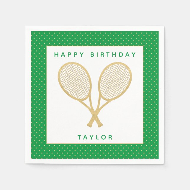 Tennis Party Chic Gold and Green Custom Napkin (Front)