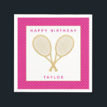 Tennis Party Chic Gold and Pink Custom Napkin<br><div class="desc">Celebrate the tennis player or tennis fan in your life with these personalised party napkins featuring gold tennis racquets. Text is customisable. Part of a collection from Parcel Studios. *Note: The gold in this product is simulated. No actual gold foil will be used in the manufacture of this product.</div>