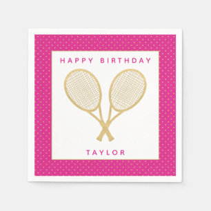 Tennis Party Chic Gold and Pink Custom Napkin