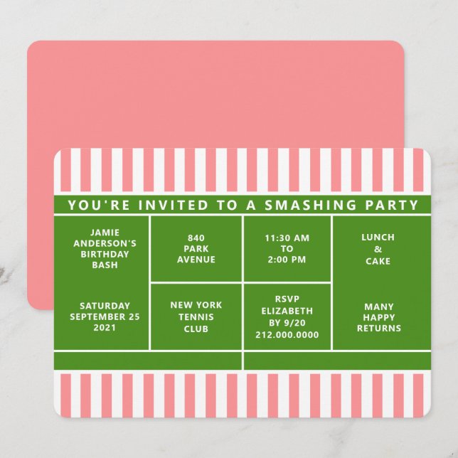 Tennis Party Invitation (Front/Back)