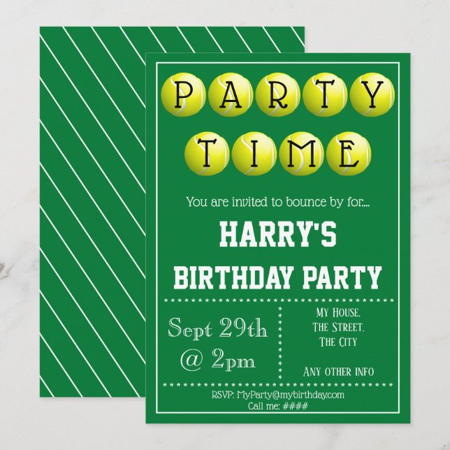 Tennis Party Invitation Editable (Front/Back)