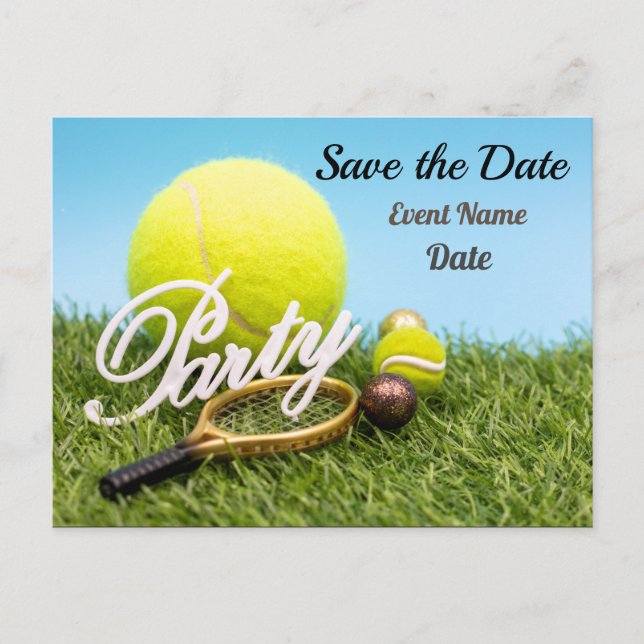 Tennis  Party invitation  racket and tennis ball Postcard (Front)