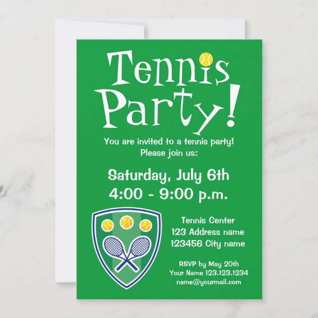 Tennis party invitations for Birthday or BBQ (Front)