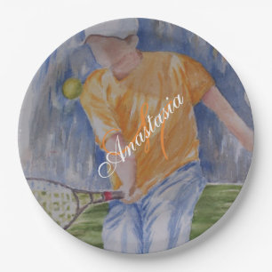 TENNIS PARTY MONOGRAM PAPER PLATE
