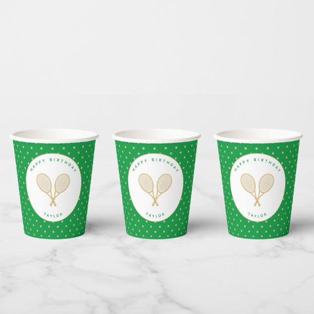 Tennis Party Sports Personalised Green and Gold Paper Cups (Multi)