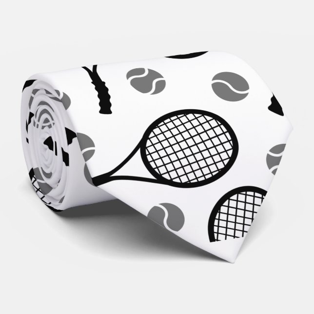 Tennis Pattern Black & White Father's Day Dad Cool Tie (Rolled)