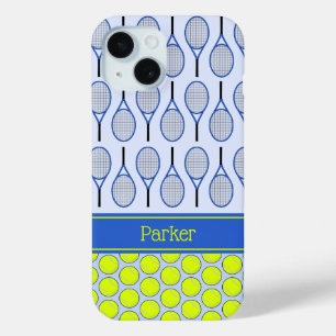 Tennis pattern custom name blue iPhone 15 case