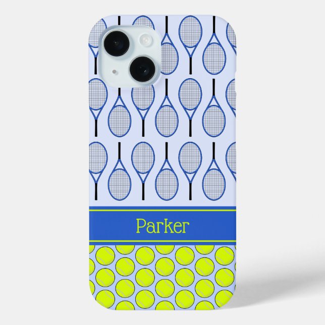 Tennis pattern custom name blue Case-Mate iPhone case (Back)