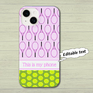 Tennis pattern custom name pink green iPhone 14 case